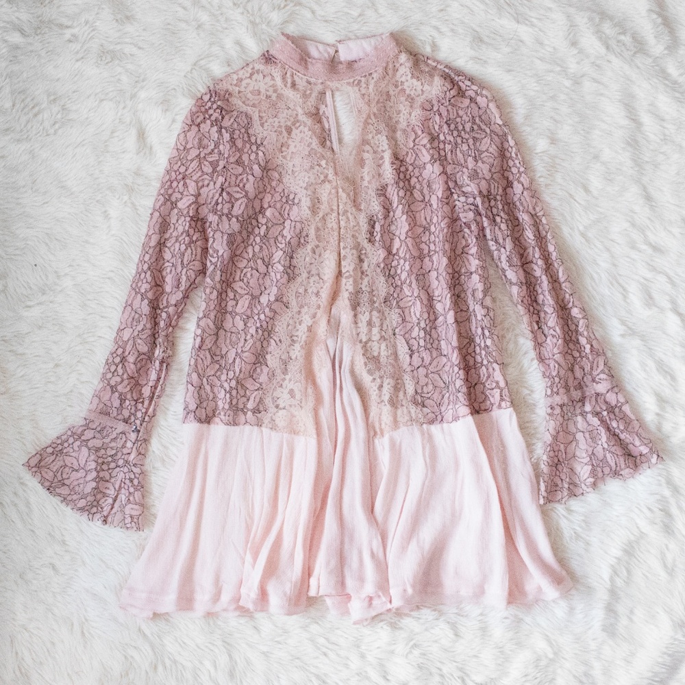Lace Tunic Top Boho Hippie White Flared Sleeve - Picture 3 of 5